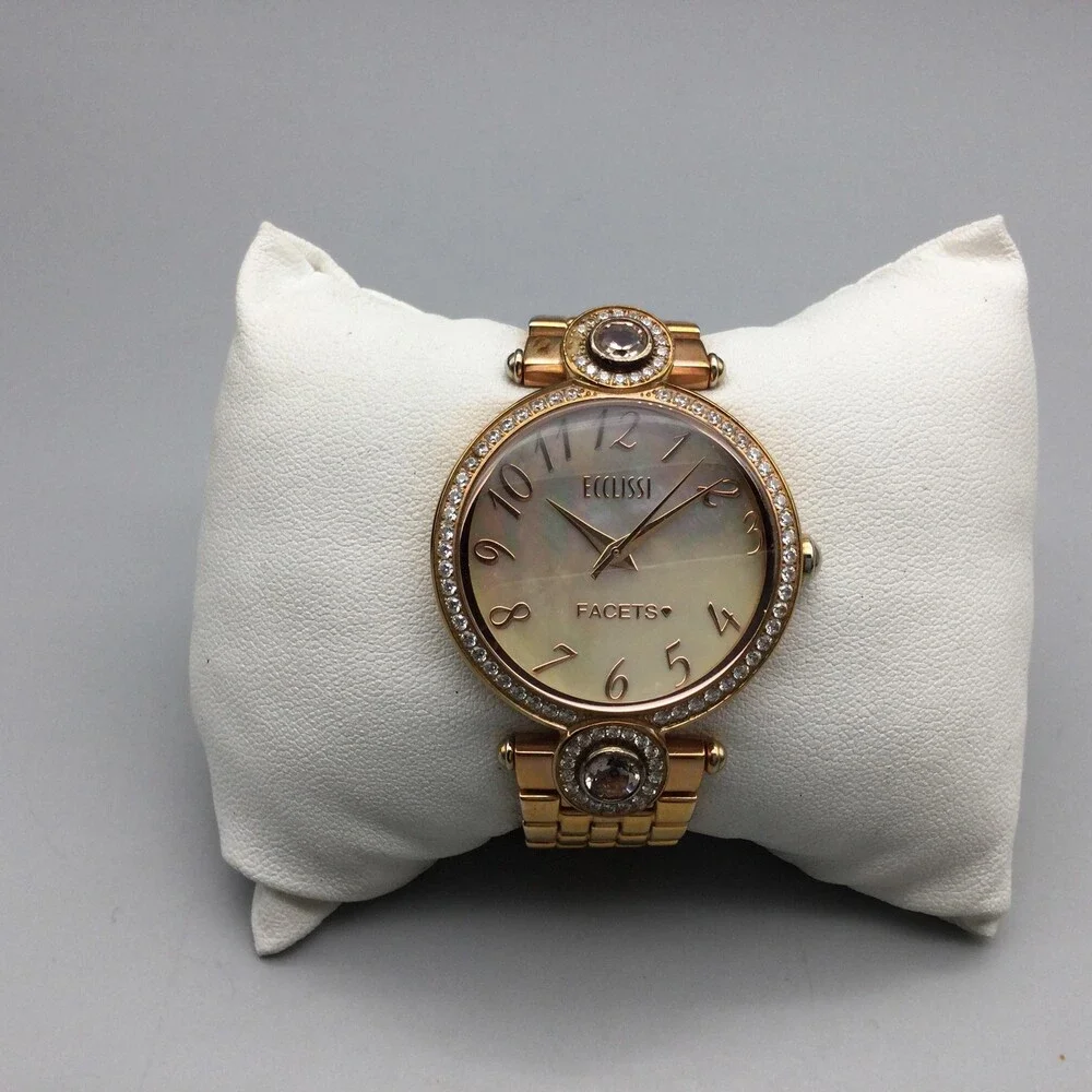 Ecclissi Facets Women Watch 34mm MOP Crystal Rose Gold Tone New Battery 5.5